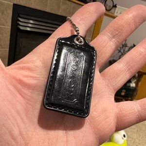Coach Black Leather Tag Keychain